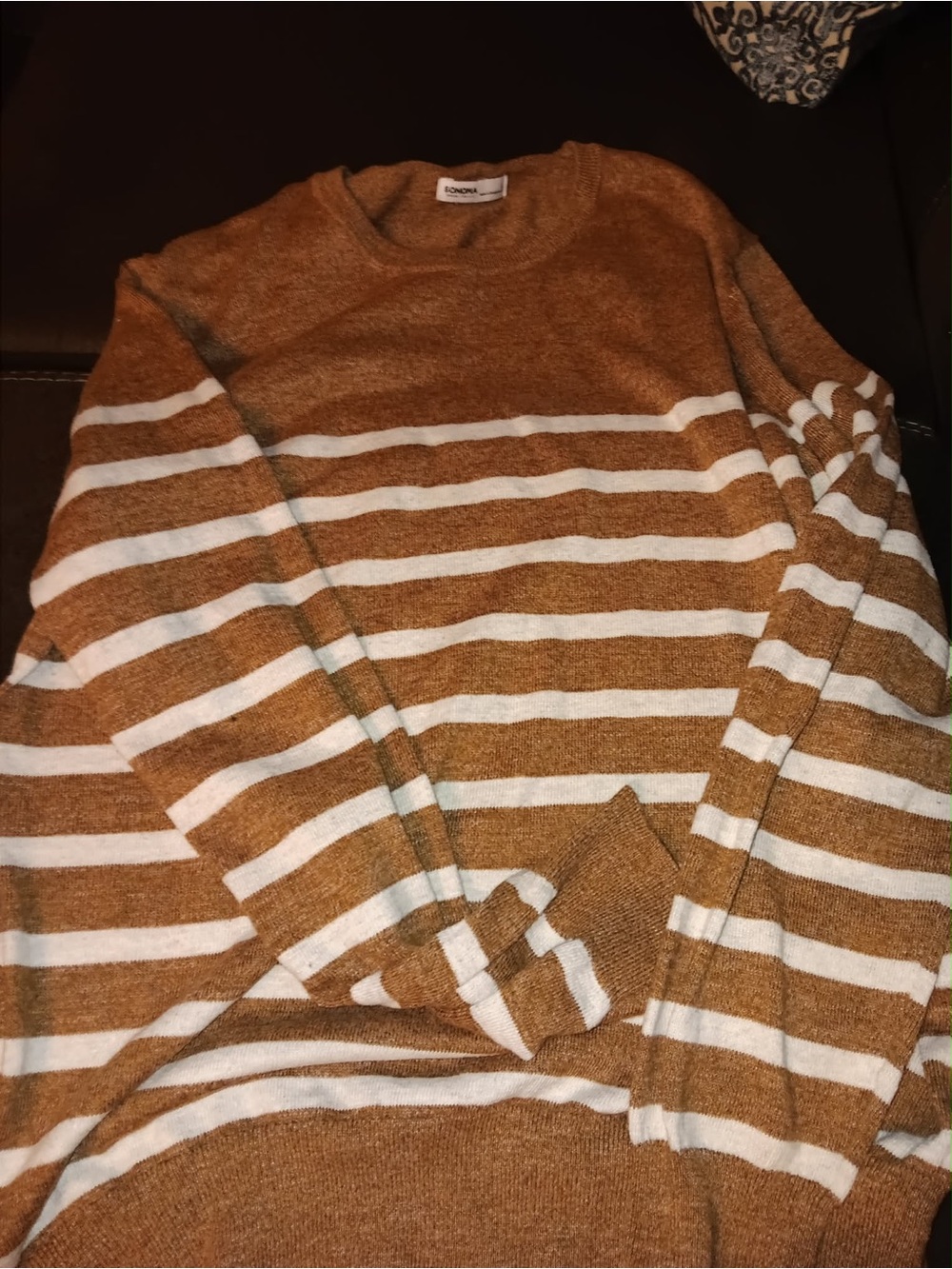 Sonoma Brown and White Striped Crewneck Sweater very soft